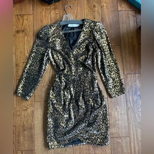 long sleeve leopard print v neck mini dress